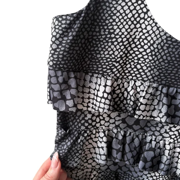 Tango Mango Monochrome Animal Print Scoop Neck Tank Dress Tiered Ruffled SMALL - Picture 5 of 11